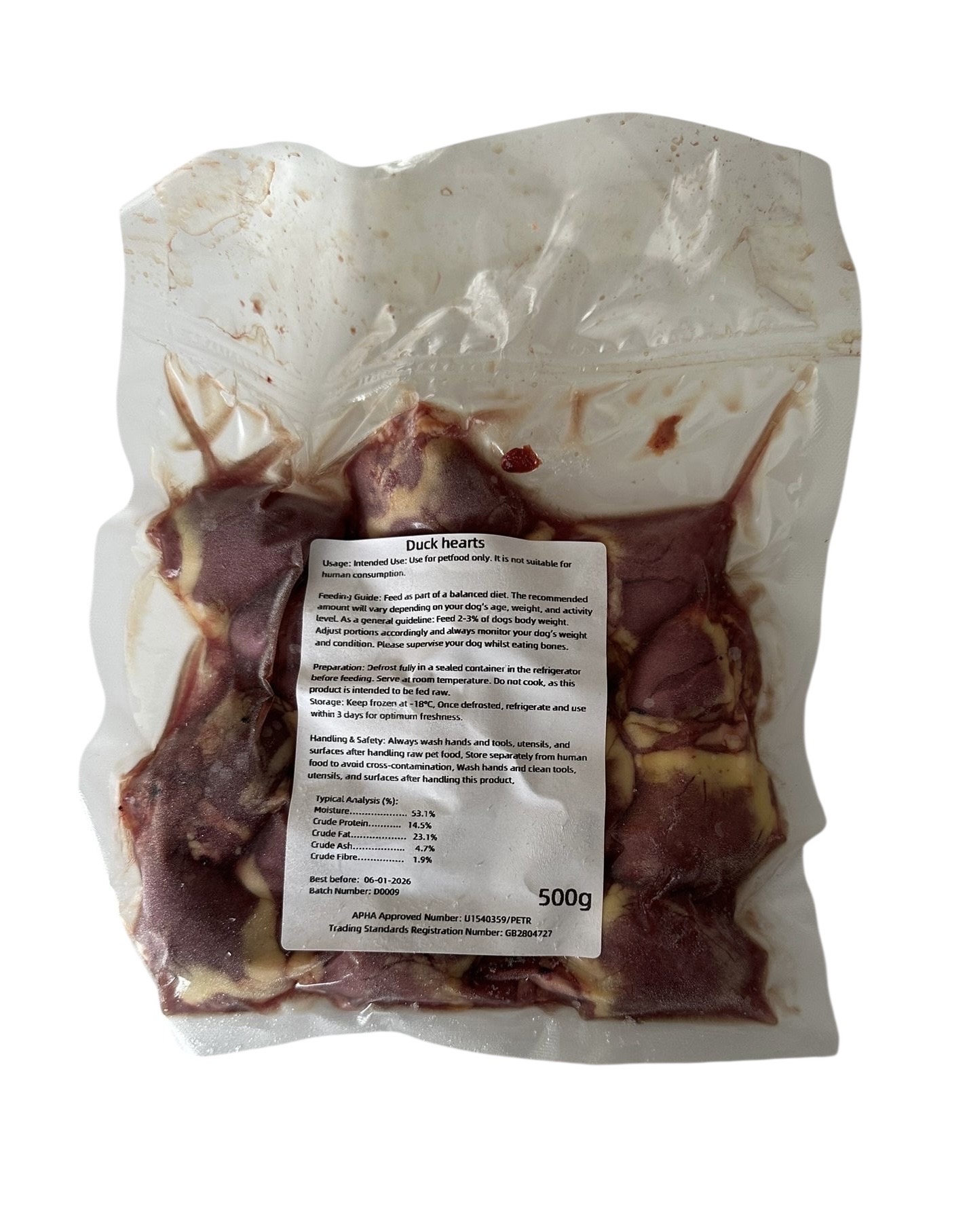 Frozen Raw Duck Hearts
